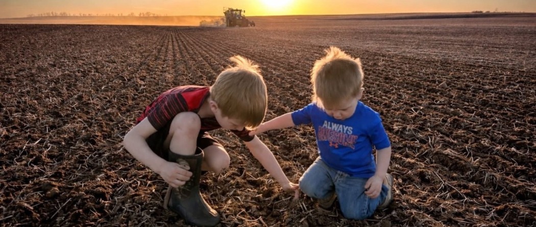 two boys playing in a crop field